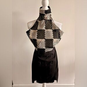 ASOS DESIGN Black and Cream Checker Halter Mini Dress